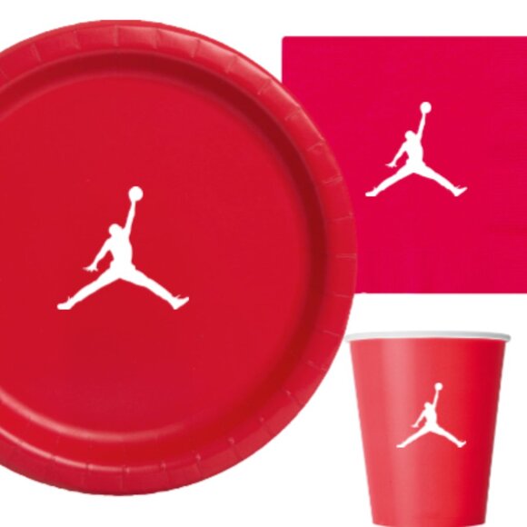 Custom shoe Paper Party Plates Set, Red, 60 Count, Basketball Theme, Jumpman - Picture 5 of 5